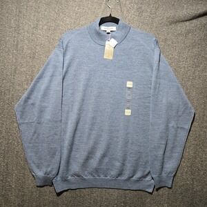 Pronto Uomo 100% Extra Fine Merino Wool Sweater Mens L Blue Mock Neck Pullover